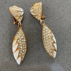 Bijoux Designs New York Vintage Dangling Clip Earrings with Rhinestones & Enamel